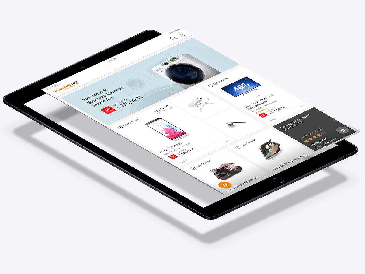 The Hepsiburada shopping app on an iPad, with product deals